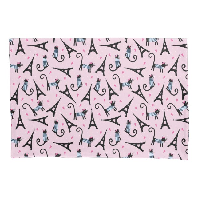 French Style Dressed Cat With Eiffel Tower Pattern Pillowcase (Front-Left)
