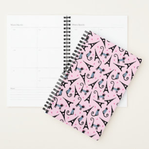 French Style Dressed Cat With Eiffel Tower Pattern Planner