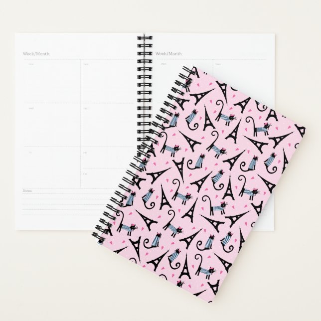 French Style Dressed Cat With Eiffel Tower Pattern Planner (Display)