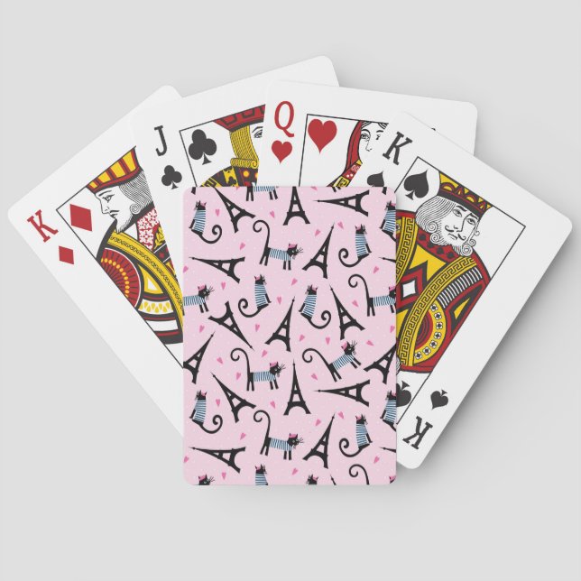 French Style Dressed Cat With Eiffel Tower Pattern Playing Cards (Back)
