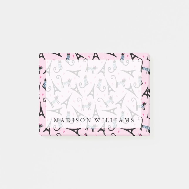 French Style Dressed Cat With Eiffel Tower Pattern Post-it Notes (Front)