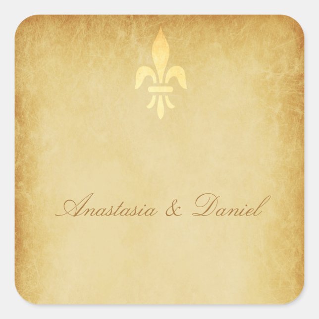 French style fleur de lis gold beige vintage square sticker (Front)