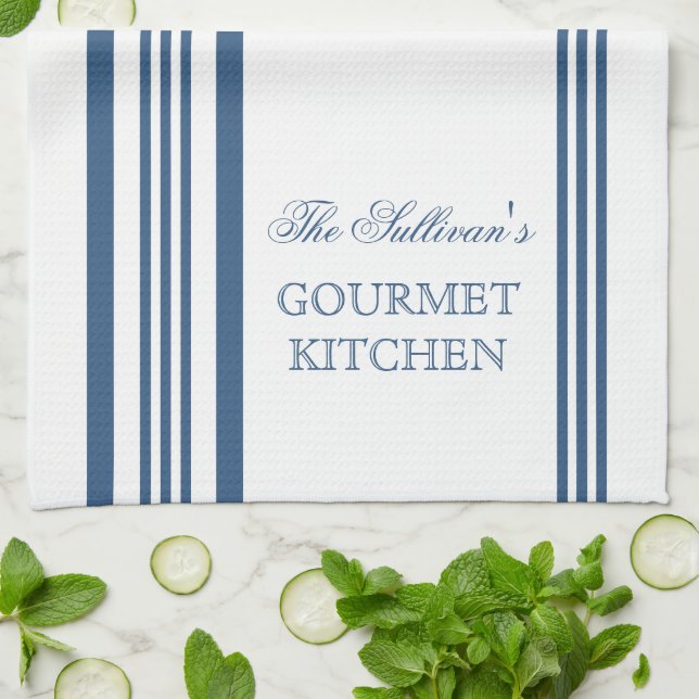 French Style Stripe Personalised Kitchen Towels (Folded)
