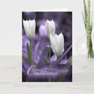 French Sympathy Condoléances Purple White Tulips Card