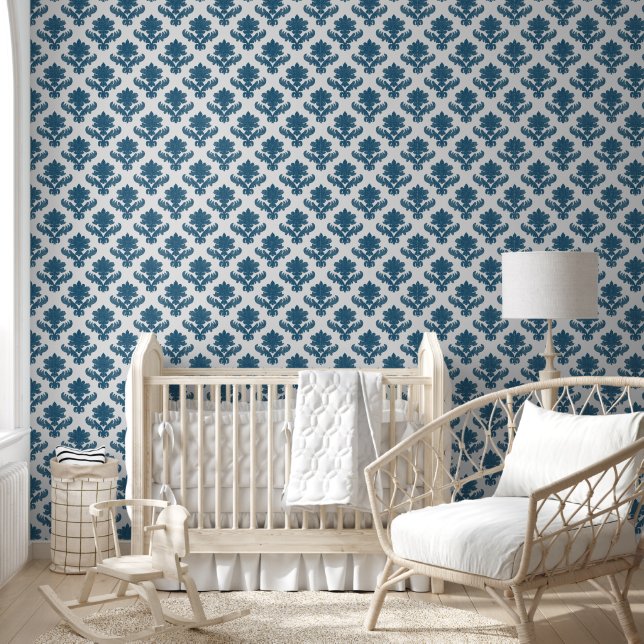 French Tapestry Blue and White Wallpaper (Kids)