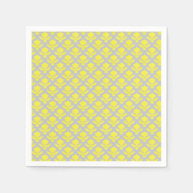 French Tapestry Bright Yellow Light Grey Wedding Napkin (Front)