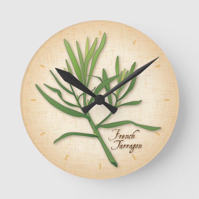 French Tarragon Herb Round Clock (Front)