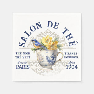 French Tea Party Teacup Bird Floral Vintage Blue   Napkin