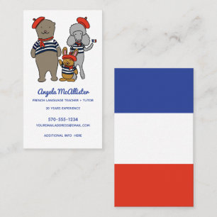 French Teacher, Tutor, Translator Cute Animals Business Card