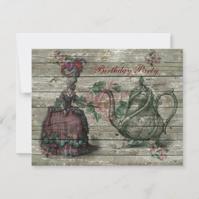 french teapot marie antoinette birthday party invitation (Front)