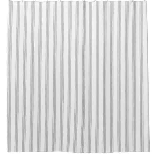 French Ticking Stripe Grey White 2 Shower Curtain (Front)