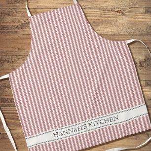 French Ticking Stripe Personalised Name Dusty Pink Apron