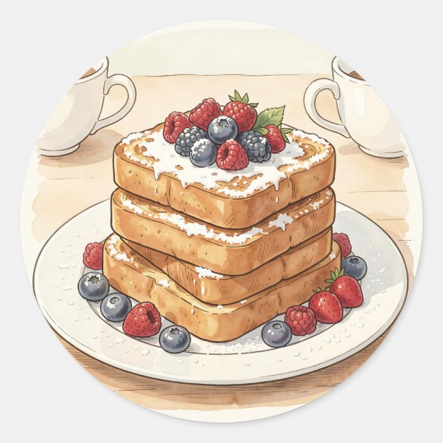 French Toast Berry Stack Breakfast Classic Round Sticker (Front)