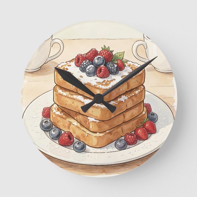 French Toast Berry Stack Breakfast Round Clock (Front)