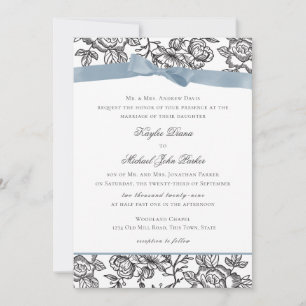French Toile and Blue Bow Invitation
