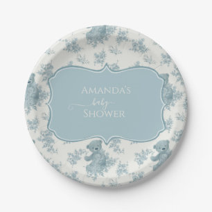 French Toile Bear and Bunny Baby Shower Paper Plate