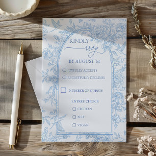 French Toile Blue and White Floral Wedding RSVP Card