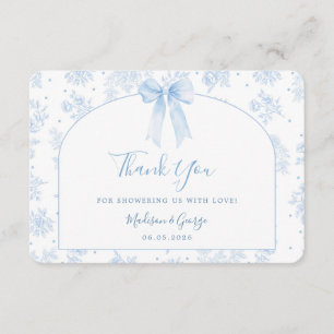 French Toile Blue Bow Baby Shower Thank You Enclosure Card