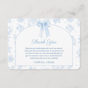 French Toile Blue Bow Bridal Shower Thank You Enclosure Card