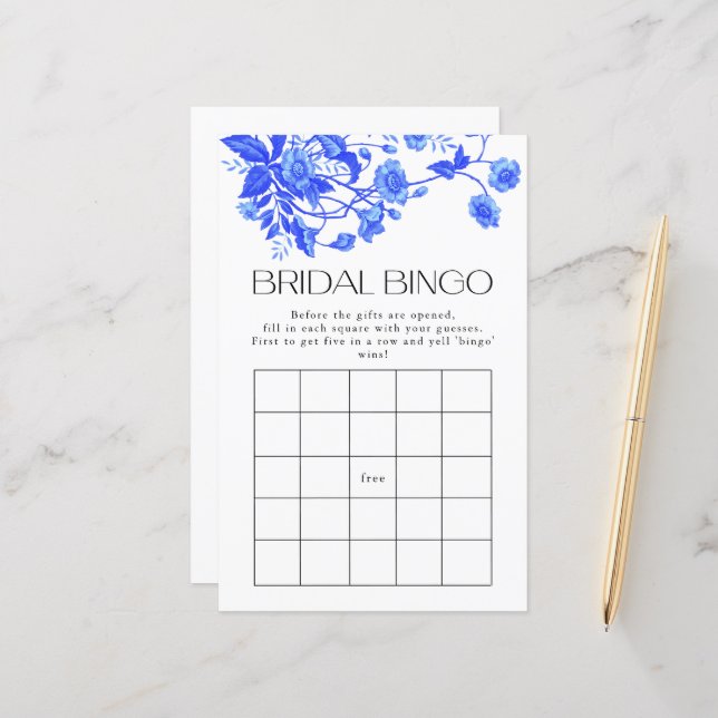 French Toile Blue Floral  Bridal Bingo Game (Front/Back In Situ)