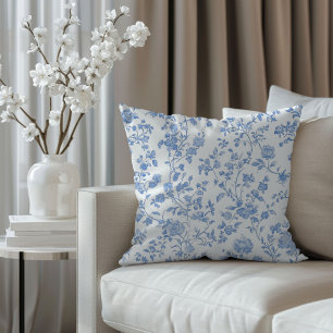 French Toile Blue Floral Cushion