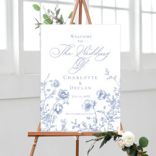 French toile Blue Floral wedding welcome Poster