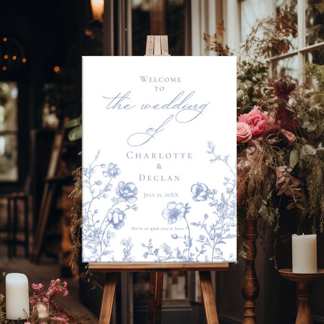 French toile Blue Floral wedding welcome Poster (Creator Uploaded)