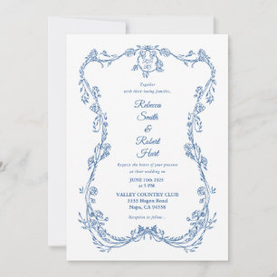 French Toile Blue Invitation 05