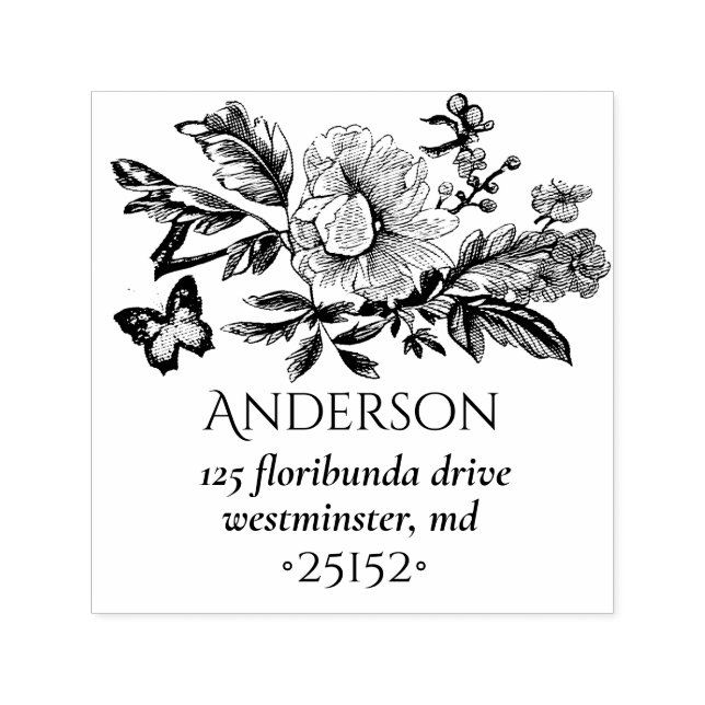 French Toile Bouquet Sketch Self-inking Stamp (Design)