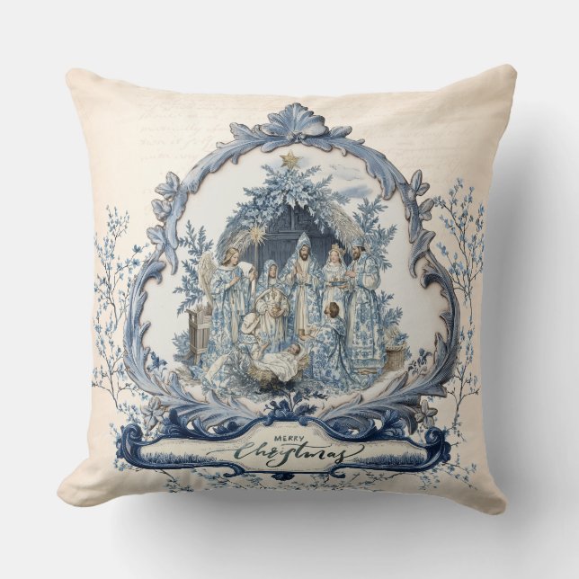 French Toile | Chinoiserie Nativity Cushion (Front)