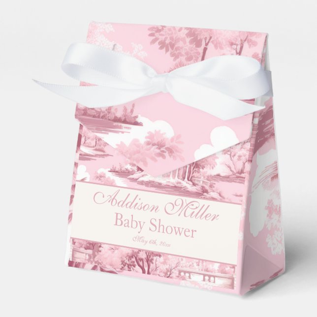 French Toile Coquette Pink Bow Bridal Shower  Favour Box (Front Side)