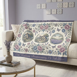 French Toile Cottage Floral Wedding Anniversary Fleece Blanket