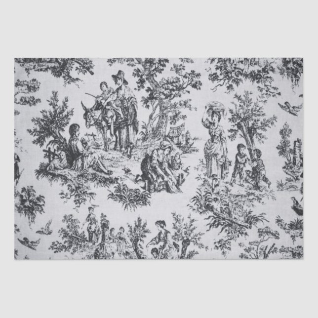 French toile de jouy black and white decoupage tissue paper (Front)