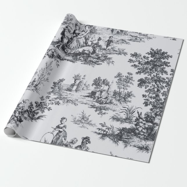 French toile de jouy black and white decoupage wrapping paper (Unrolled)