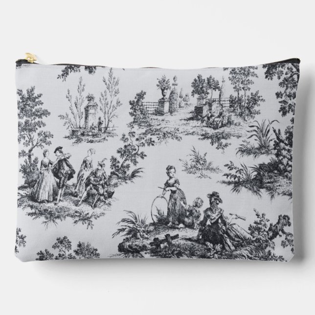 French toile de jouy black and white elegant accessory pouch (Front)