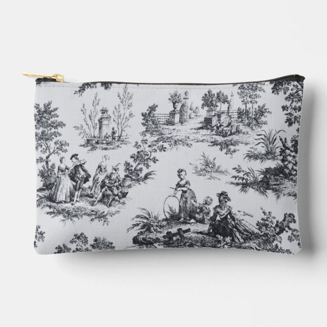 French toile de jouy black and white elegant accessory pouch (Front)