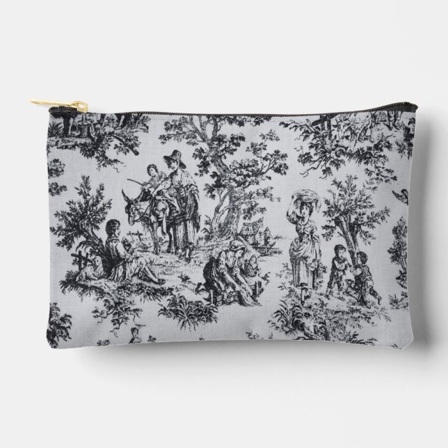 French toile de jouy black and white elegant  accessory pouch (Front)