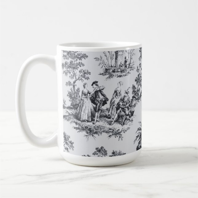 French toile de jouy black and white elegant coffee mug (Left)