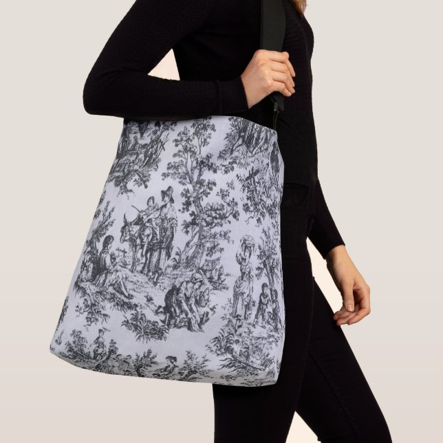 French toile de jouy black and white elegant  crossbody bag (Close Up)