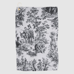 French toile de jouy black and white elegant golf towel