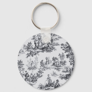 French toile de jouy black and white elegant key ring