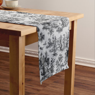 French toile de jouy black and white elegant long table runner