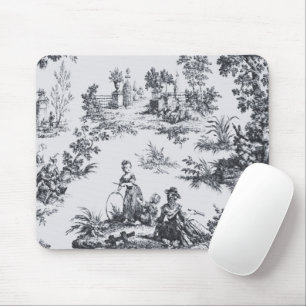 French toile de jouy black and white elegant mouse mat