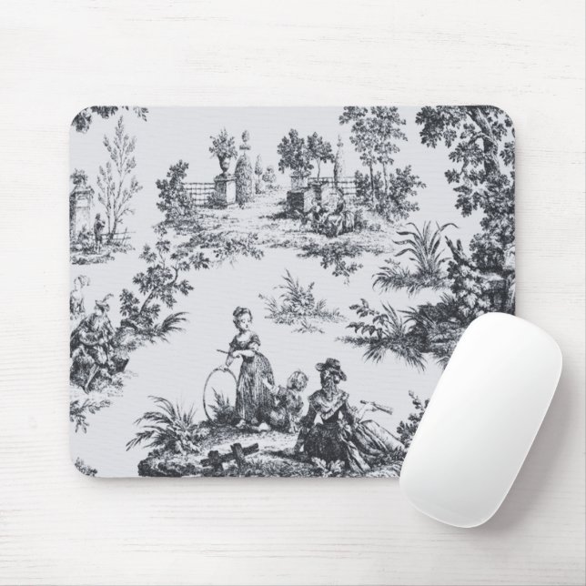 French toile de jouy black and white elegant mouse mat (With Mouse)