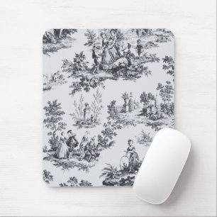 French toile de jouy black and white elegant mouse mat