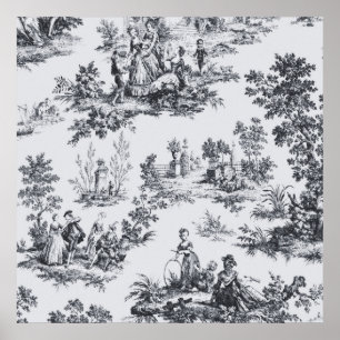 French toile de jouy black and white elegant poster