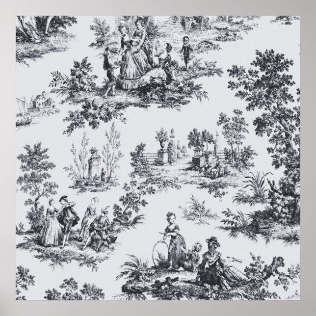 French toile de jouy black and white elegant poster (Front)