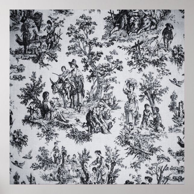 French toile de jouy black and white elegant poster (Front)