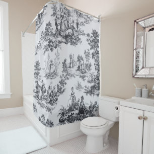 French toile de jouy black and white elegant shower curtain