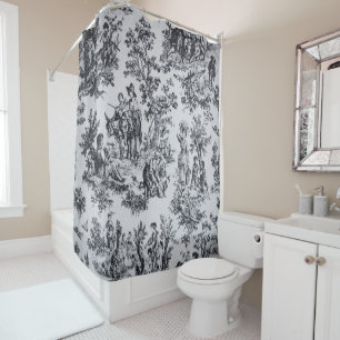 French toile de jouy black and white elegant  shower curtain